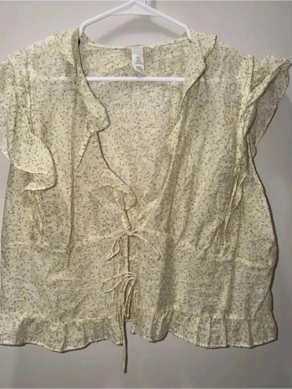 H&M Pale Yellow Floral Tie-Front Ruffle Blouse
